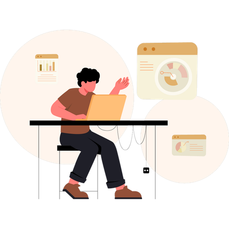 Boy working about analysis skills  Illustration