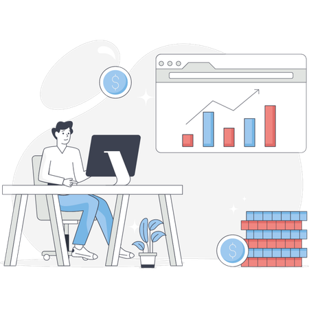 Boy Working About Trading Stock  Illustration