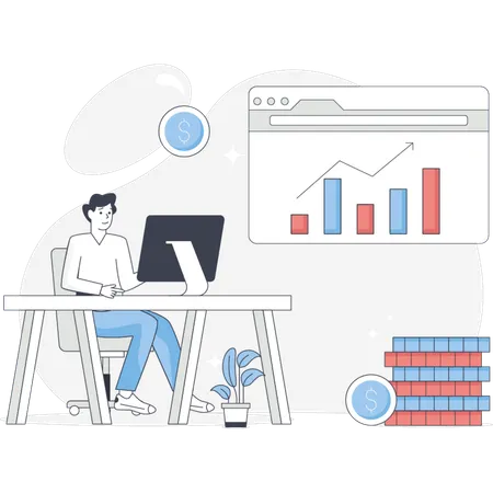Boy Working About Trading Stock  Illustration