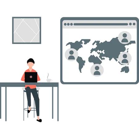 Boy working about worldwide networking  Illustration