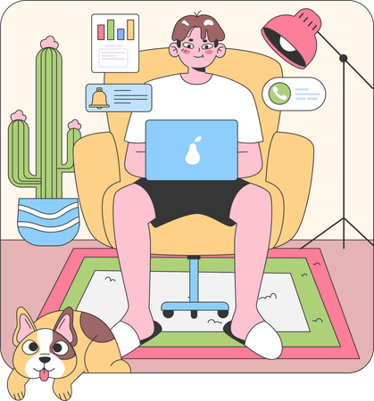 Boy working at home  Illustration