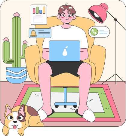 Boy working at home  일러스트레이션