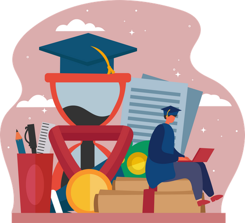 Boy working for college graduation  Illustration