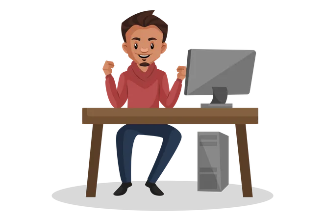 Boy working from home Illustration