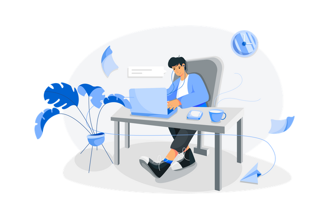 Boy working from home Illustration