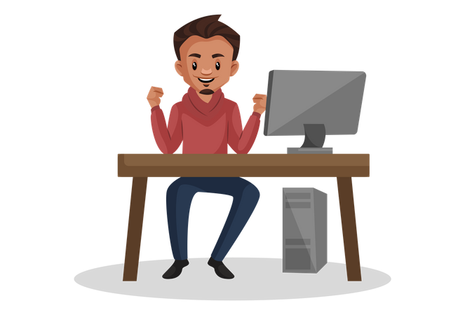 Boy working from home  Illustration