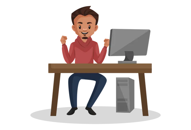 Boy working from home  Illustration