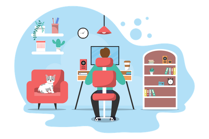 Boy working from home  Illustration