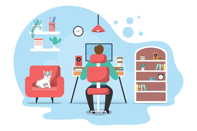 Boy working from home  Illustration