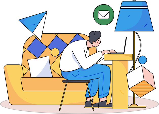 Boy working from home  Illustration