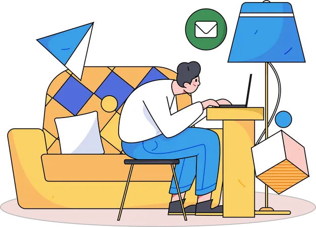 Boy working from home  Illustration