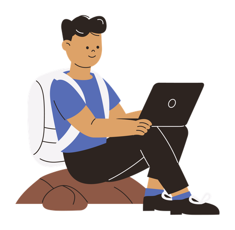 Boy working from home  Illustration