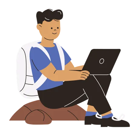 Boy working from home  Illustration