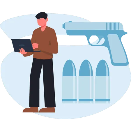 Boy working gun fire  Illustration