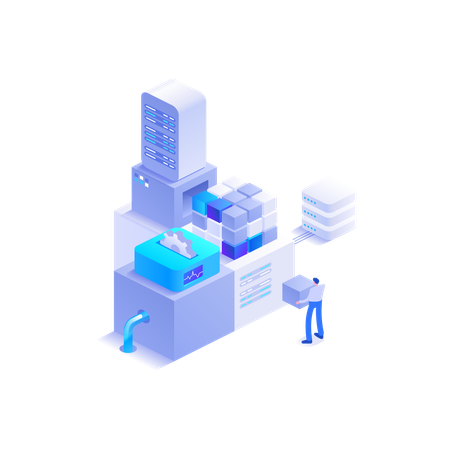 Boy working in blockchain ecosystem  Illustration