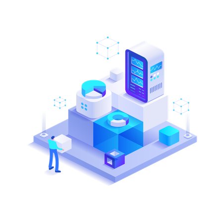 Boy working in blockchain ecosystem  Illustration