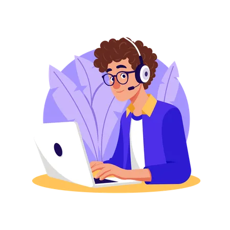 Boy working in call centre  Illustration