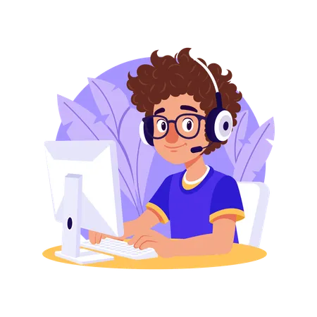 Boy working in call centre  Illustration