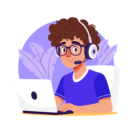 Boy working in call centre  Illustration