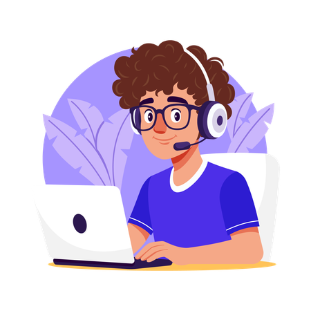 Boy working in call centre  Illustration