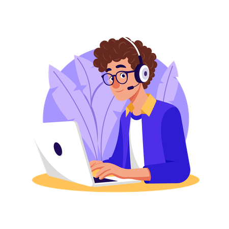 Boy working in call centre  Illustration