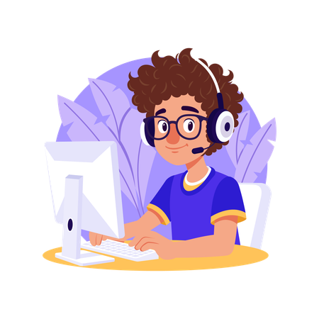 Boy working in call centre  Illustration