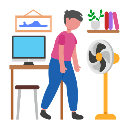 Boy Working in Heat Stroke  Illustration