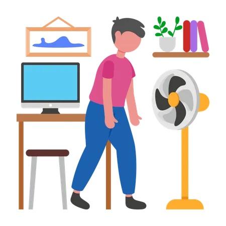 Boy Working in Heat Stroke  Illustration