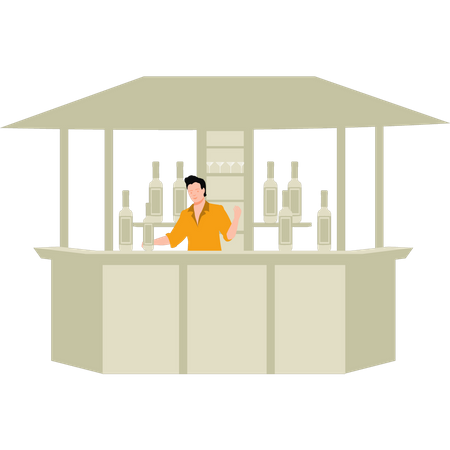 Boy working in liquor store  Illustration