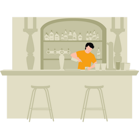 Boy working in liquor store  Illustration