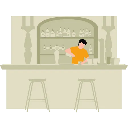 Boy working in liquor store  Illustration