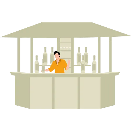 Boy working in liquor store  Illustration