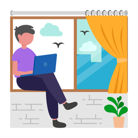 Boy working in Natural Light Workspace  Illustration