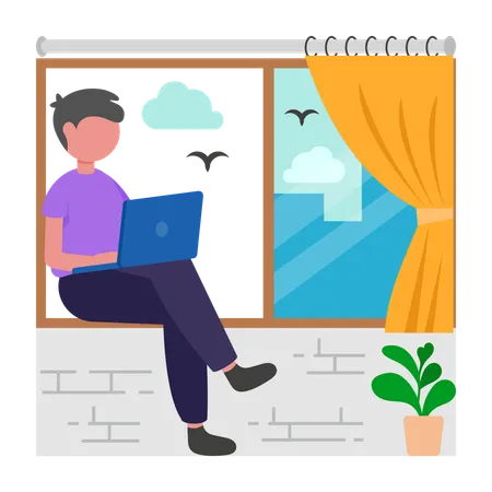 Boy working in Natural Light Workspace  Illustration