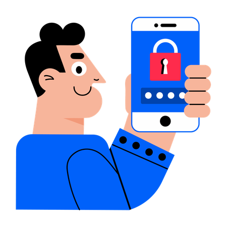 Boy working in secure device  Illustration