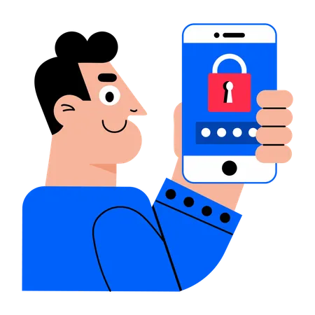 Boy working in secure device  Illustration