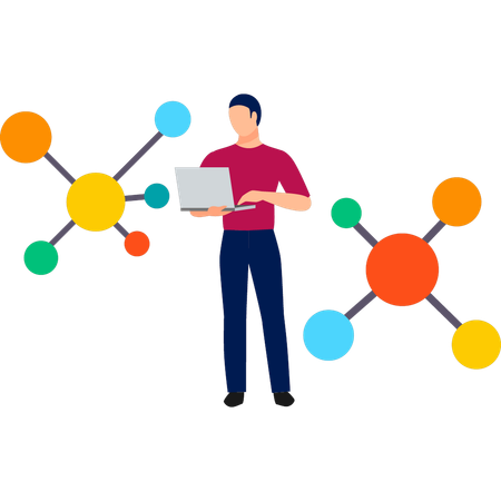 Boy working molecules structure  Illustration