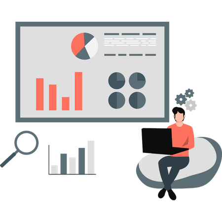 Boy working on a business chart graph  Illustration