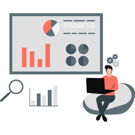 Boy working on a business chart graph  Illustration