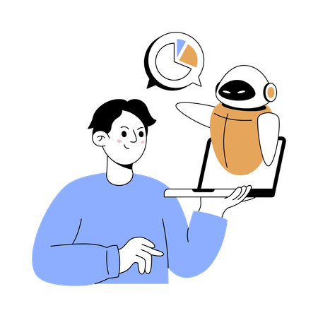 Boy working on ai powered solution  Illustration