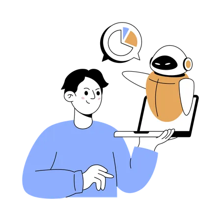 Boy working on ai powered solution  Illustration