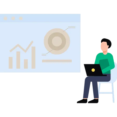 Boy working on analytics chart  Illustration