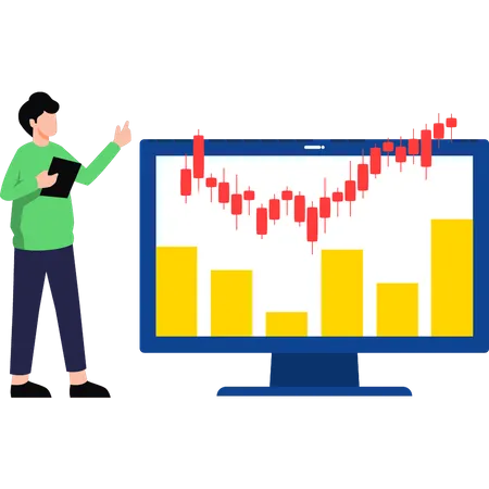 Boy working on analytics graph  Illustration