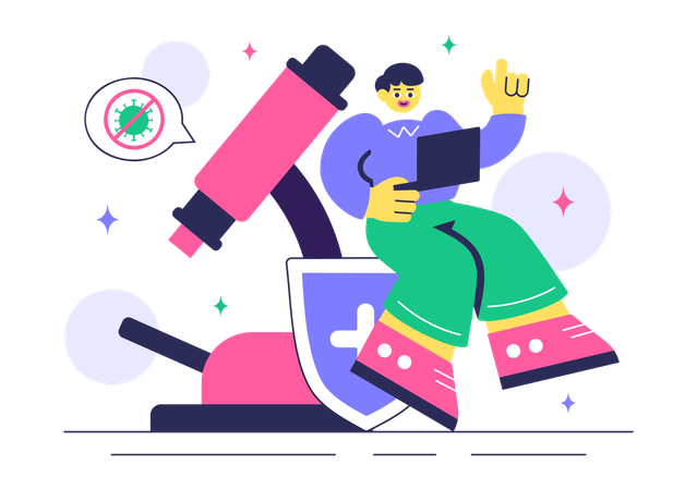 Boy working on antibacterial practices  Illustration