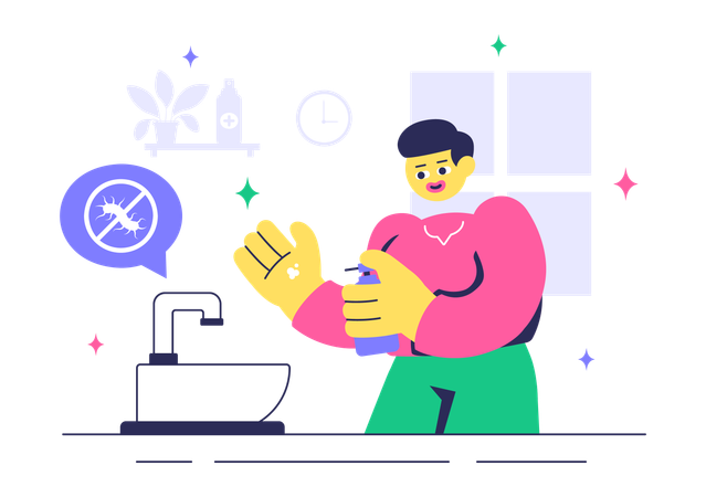 Boy working on antibacterial practices  Illustration