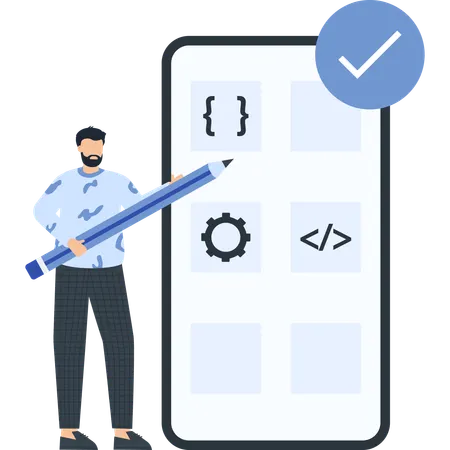Boy working on app development  Illustration