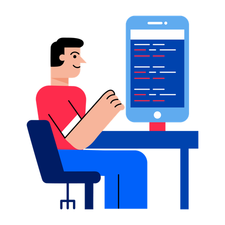 Boy working on application development  Illustration
