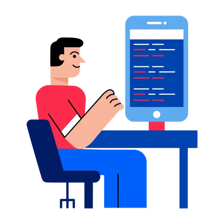 Boy working on application development  Illustration