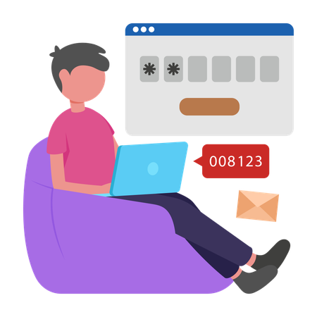 Boy working on Authentication  Illustration