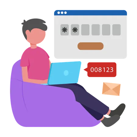 Boy working on Authentication  Illustration